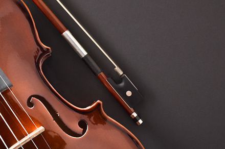 Violin body and bow detail on black, an Arts & Entertainment Photo by Davizro's Market