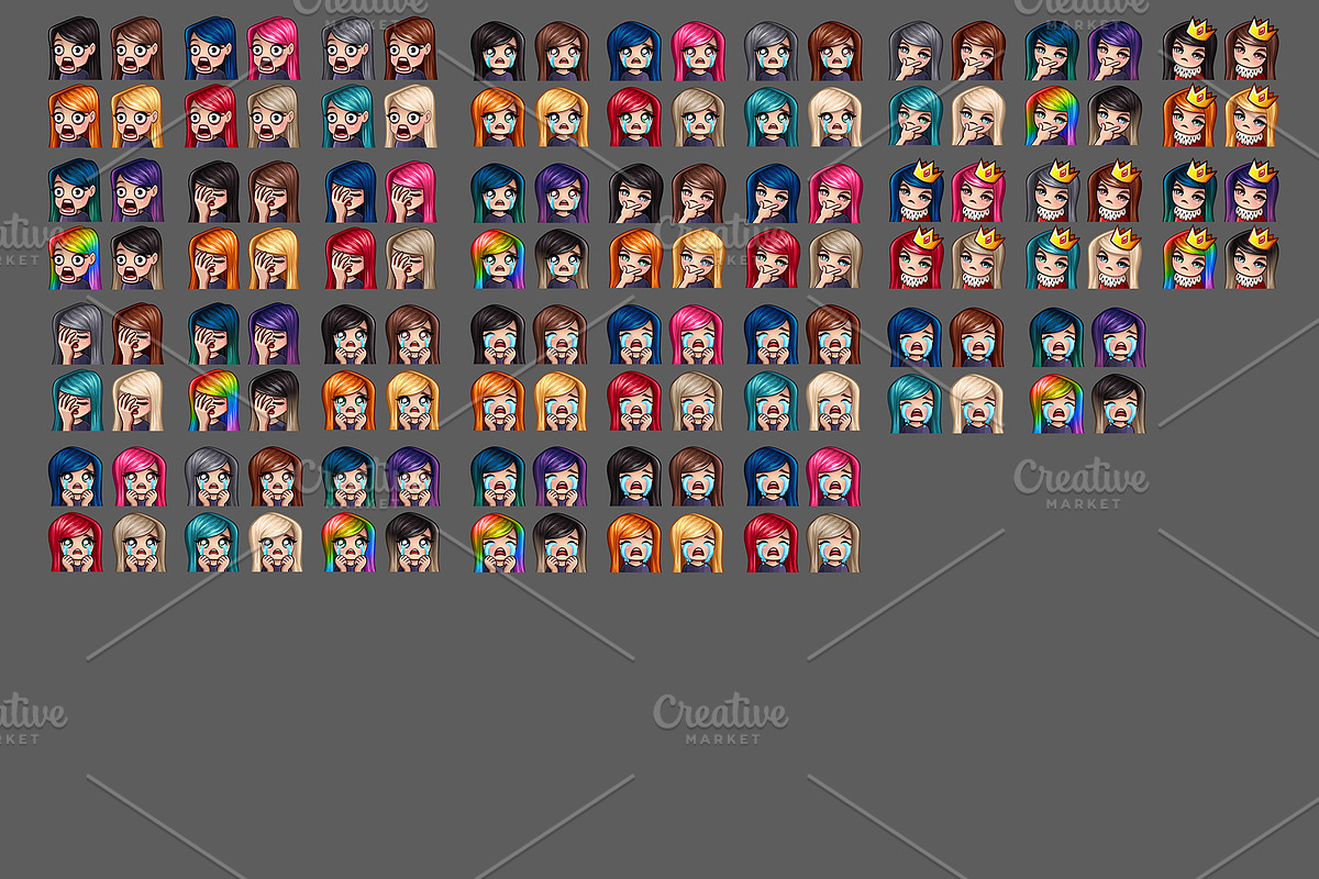 Emotion female icons with long hair, a Person Illustration by Saranai Store (Photo 4 of 5)
