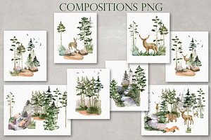 Watercolor Forest Clipart.