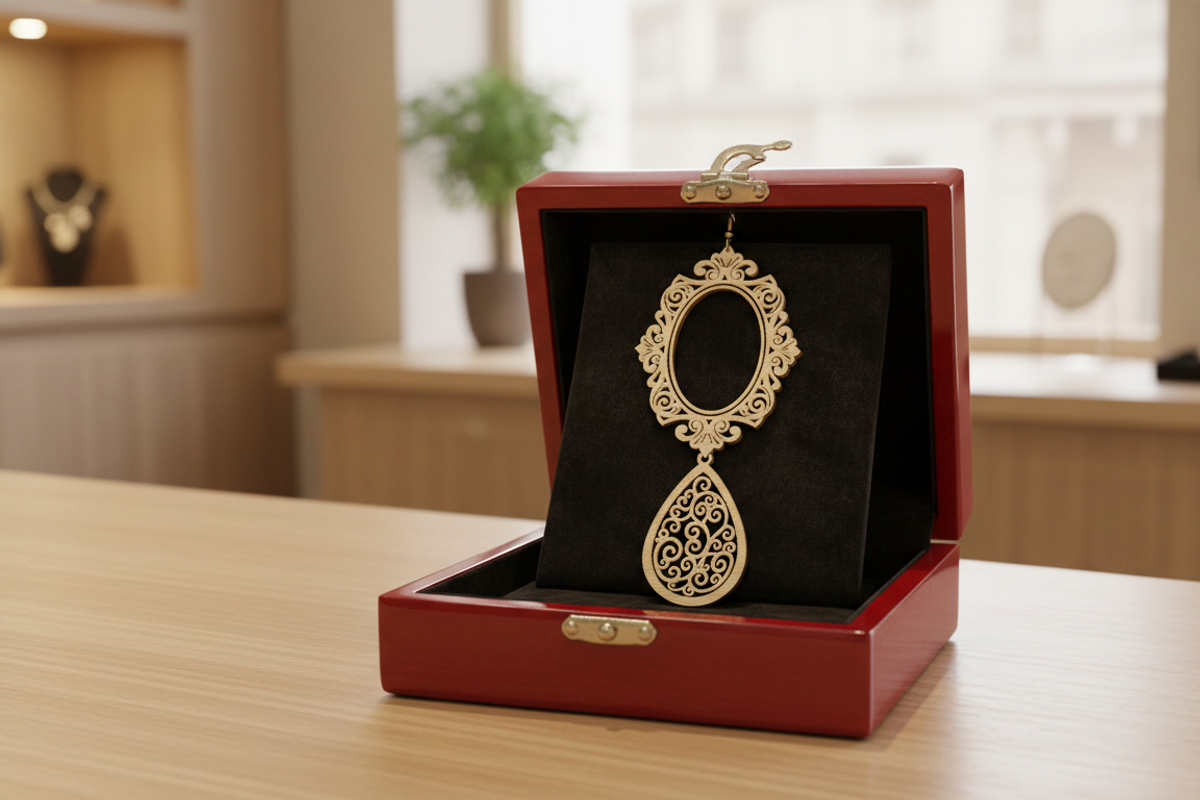 Elegant Laser Cut Wooden Earring, an Object Graphic by Designer_Momina (Photo 5 of 5)