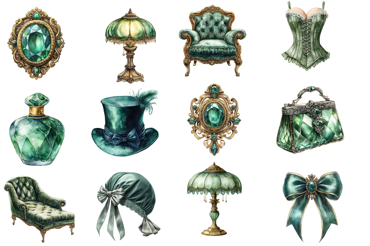 Watercolor Emerald Victorian Png, an Illustration by Designworld (Photo 4 of 5)