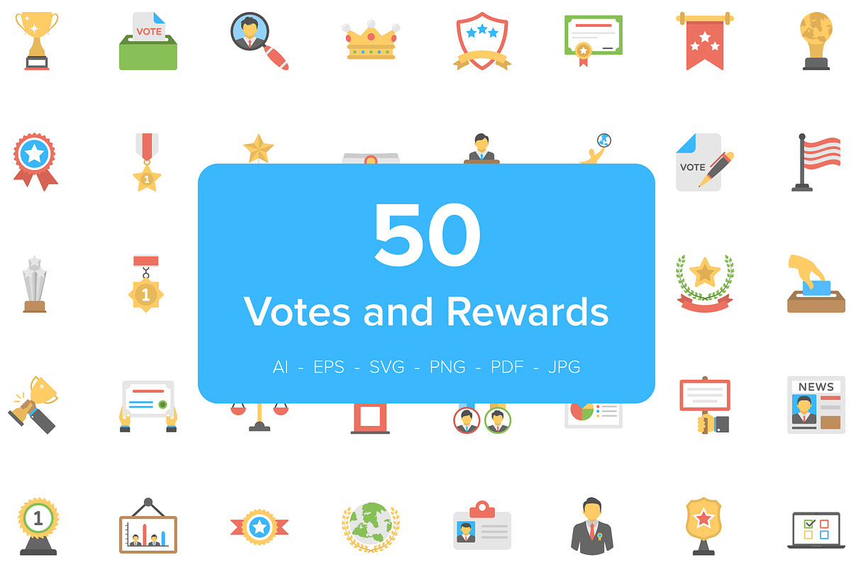 50 Vote and Rewards Flat Icons, an Icon by Creative Stall