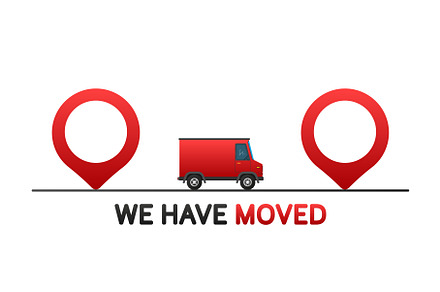 We have moved. Flat badge vector, an Illustration by UP-Studio