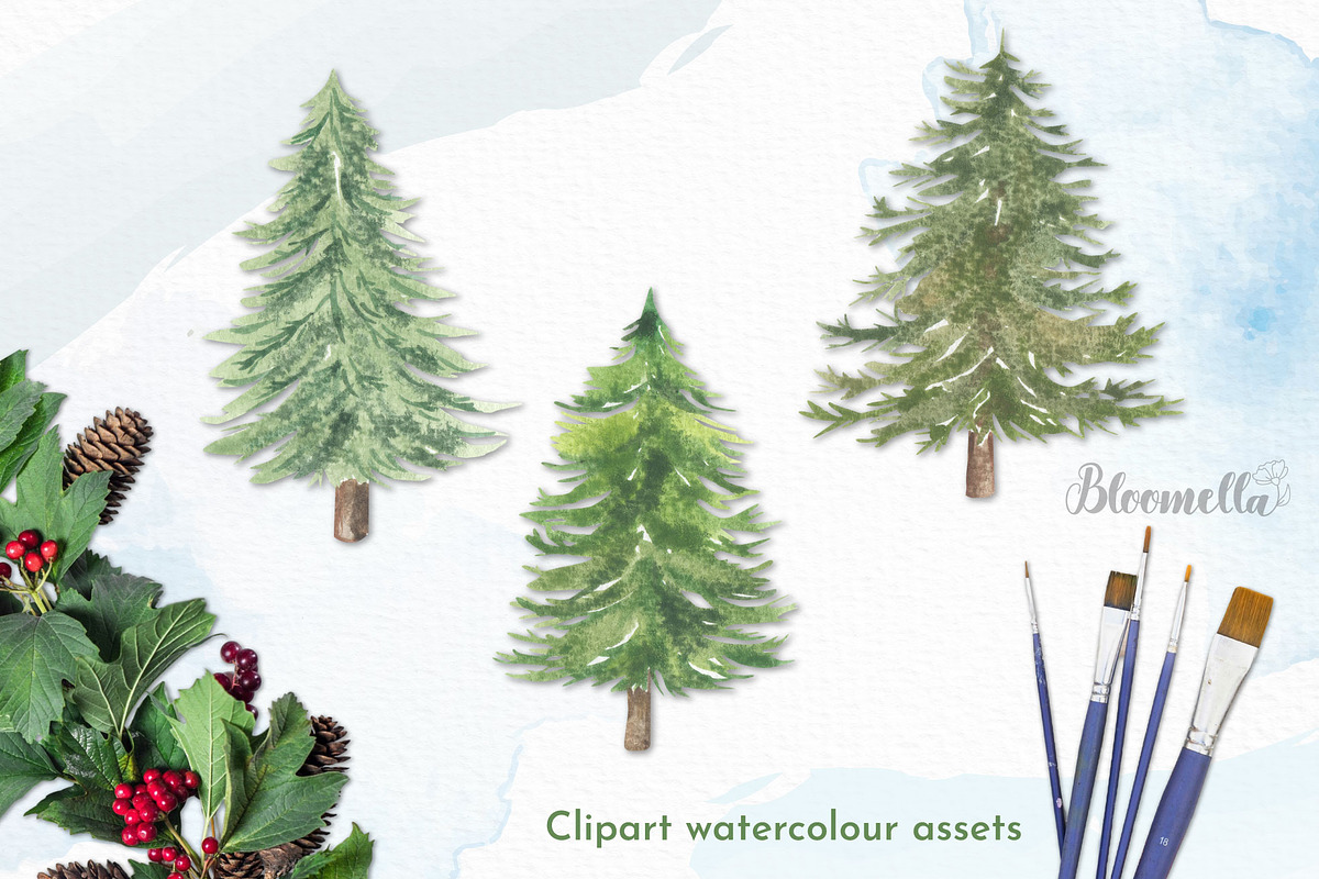 Watercolour Christmas Trees Holidays, an Object Illustration by Bloomella (Photo 3 of 6)