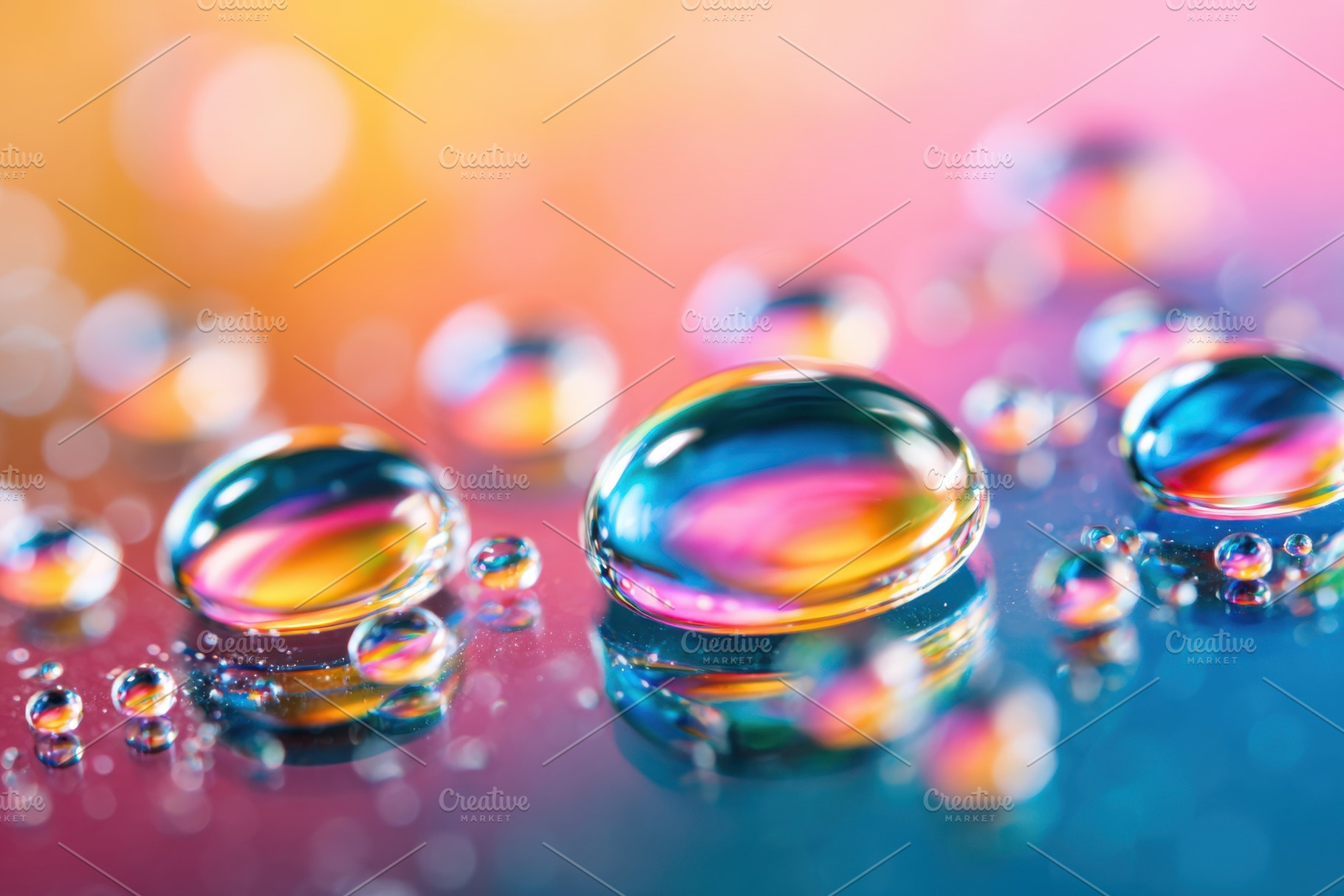 Colorful water droplets on a vibrant surface, an Abstract Photo by AlyaAnd