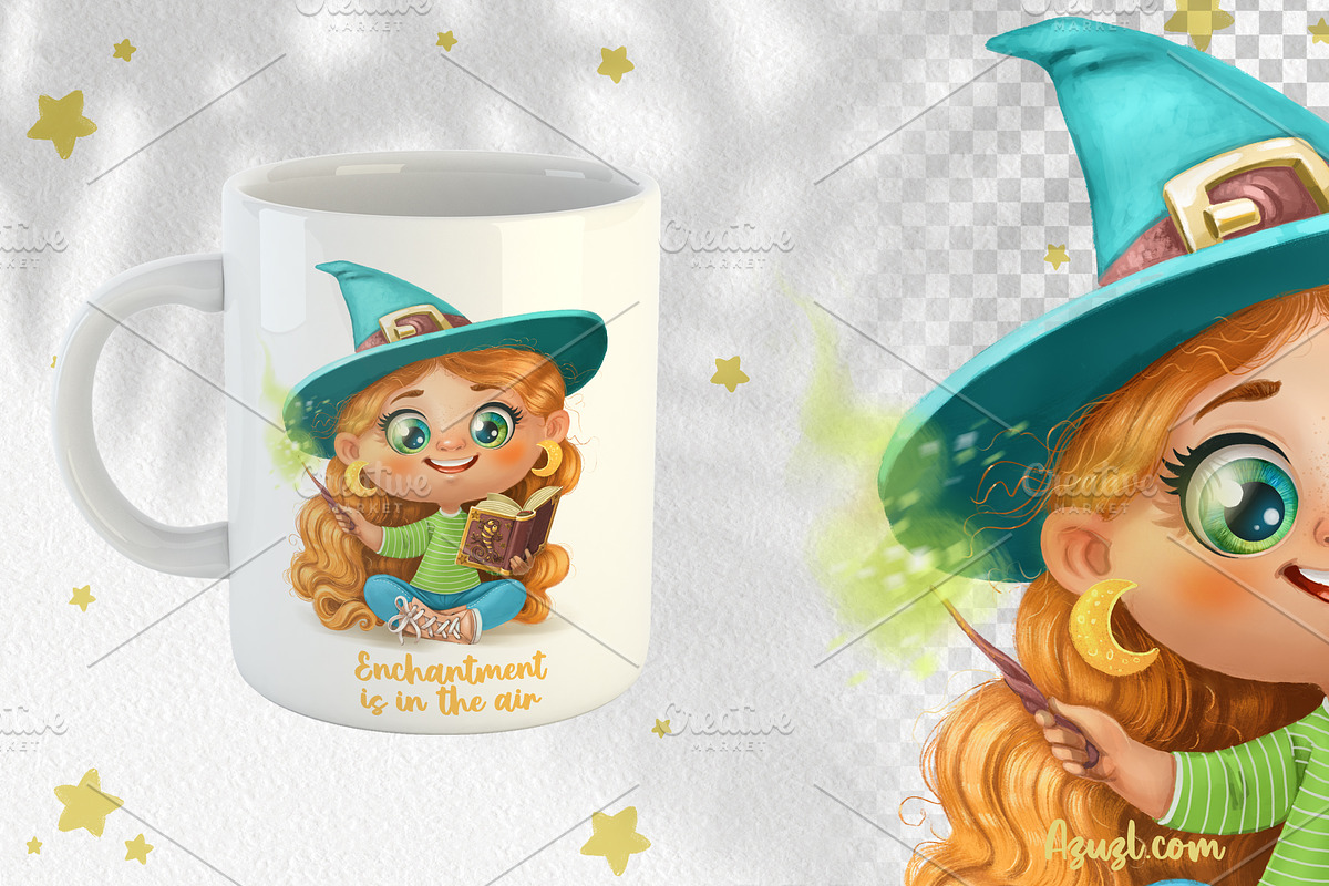 Cute cartoon redhaired Witch girl, a Person Illustration by Azuzlikus (Photo 2 of 3)