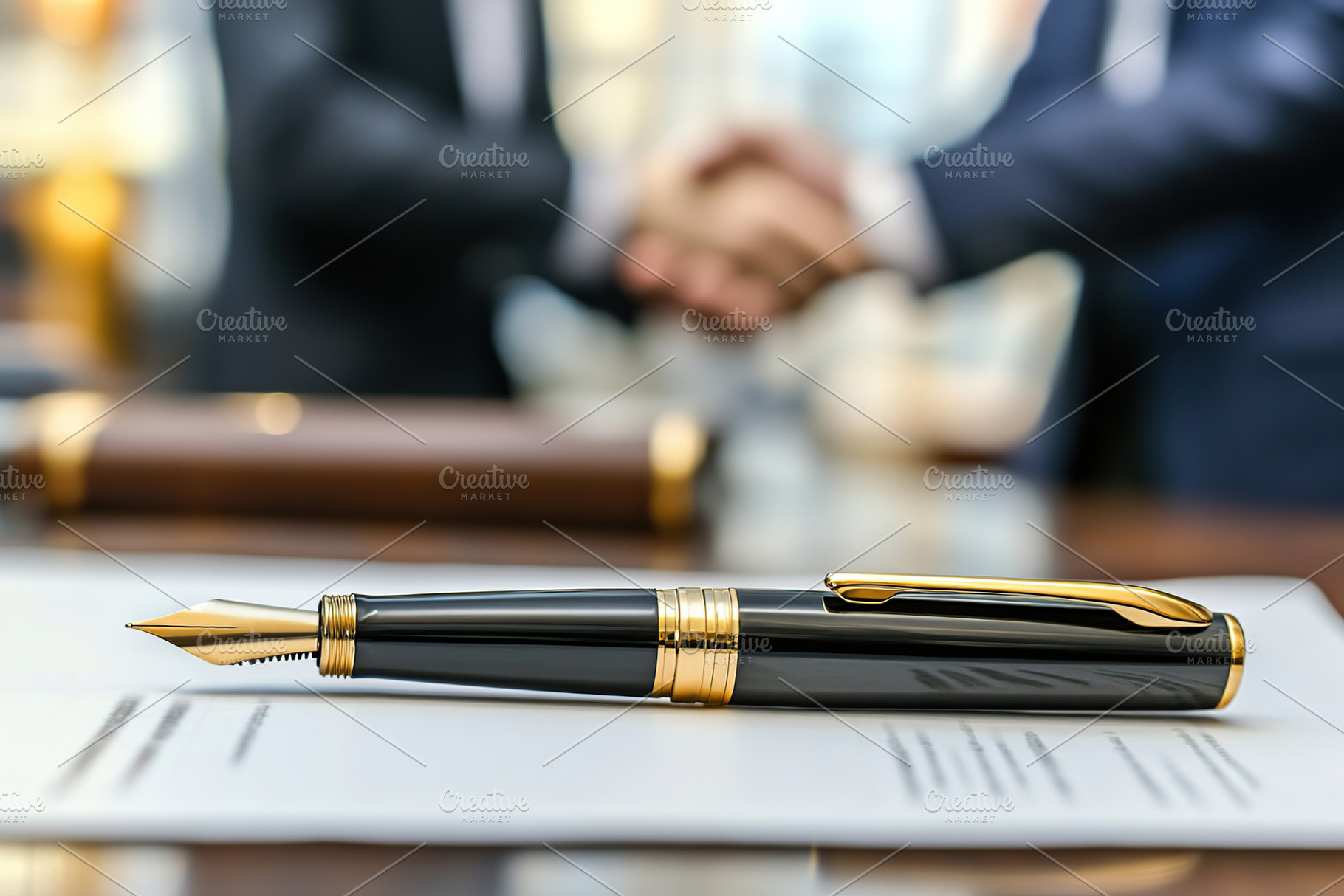 White paper document with fountain pen against businessmen shaki, a Business Photo by AlyaAnd