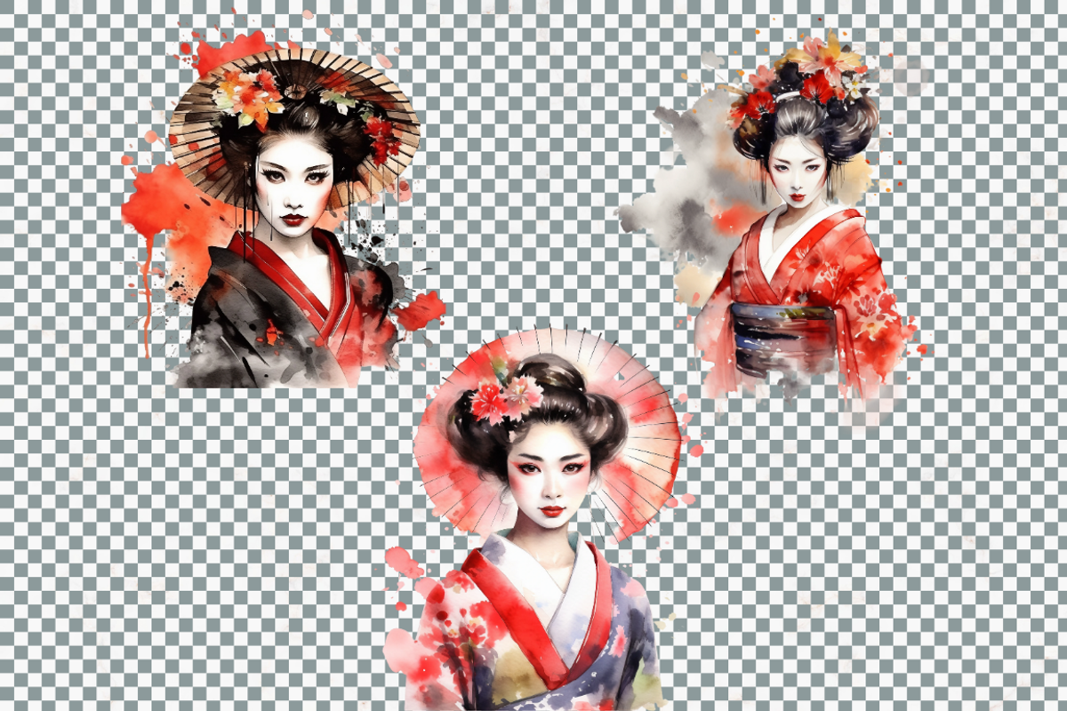 Watercolor Geisha Cliparts, a Person Illustration by Mash Mash Stickers (Photo 8 of 9)