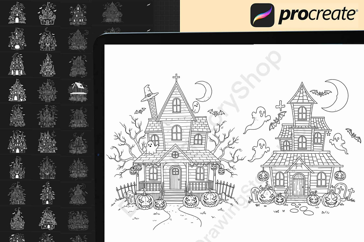 120 Procreate Halloween Castle Stamp, a Brush Add-On by DrawingStoryShop (Photo 3 of 8)