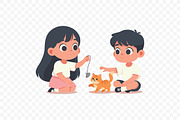 Boy and Girl Playing with Kitten, an Animal Illustration by Partikusi Design (Thumbnail 3 of 3)