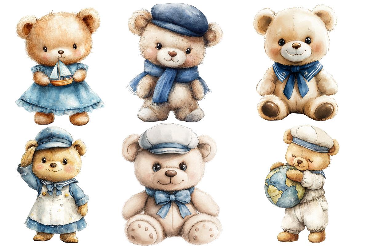 Cute Sailor Teddy Bear Clipart, an Illustration by Designworld (Photo 2 of 6)