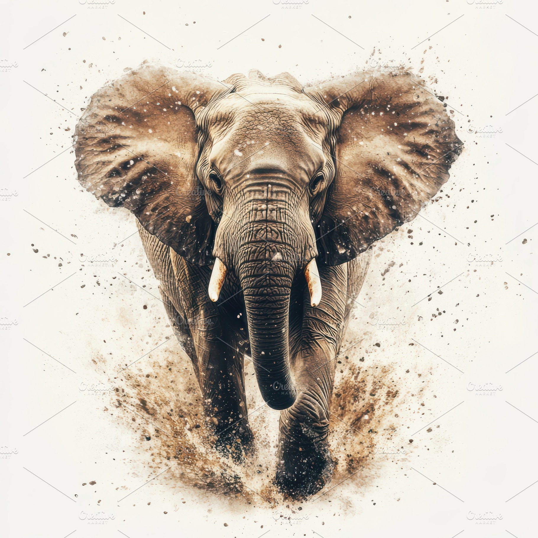 Majestic Elephant Charging Through D, an Animal Photo by Pixeness Studio