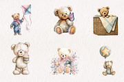 Watercolor Teddy Bear Clipart, a Seasonal Illustration by CreationArt (Thumbnail 4 of 7)