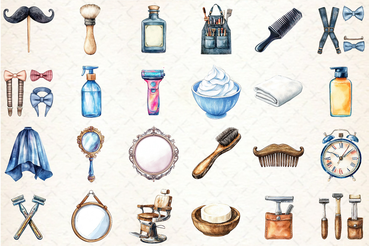 Watercolor Barber Shop Clipart, an Illustration by Libby Wishes (Photo 2 of 5)