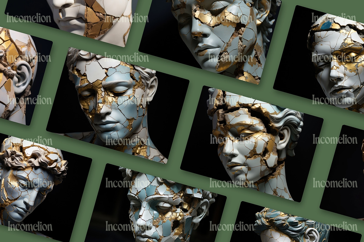 28 Cracked Greek Face Sculptures, a Person Illustration by Incomelion (Photo 5 of 6)