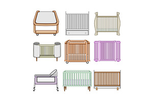 Different baby cribs and cradles, an Object Illustration by pikepicture