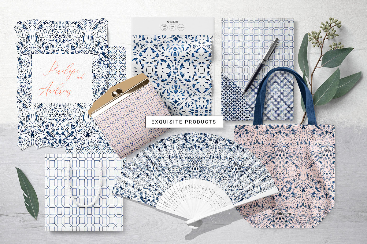 Indigo Collection, 16 Patterns+ sets, a Pattern Graphic by TSTUDIO