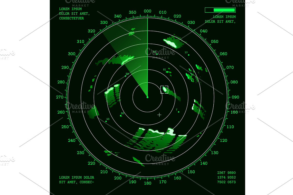 Ship radar screen, military sonar, a Technology Illustration by Buch&Bee