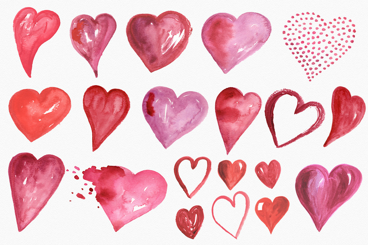 Lovely Hearts Watercolor Clipart, an Illustration by Rad Fonts (Photo 2 of 6)