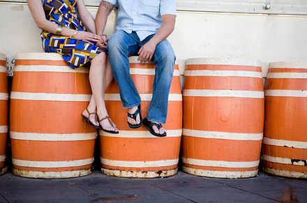 Engagment Couple on Orange Barrels