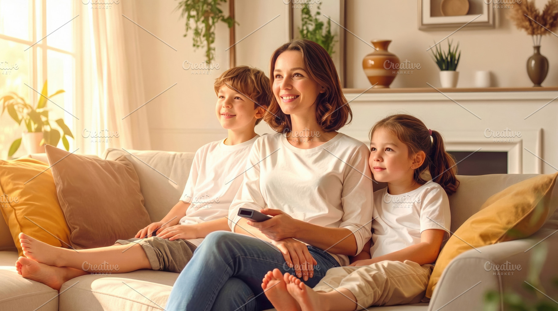 Happy Family Watching Television Together at Home, a Photo by Davizro's Market