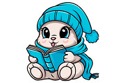 Kawaii Bunny Reading Book Vector, an Animal Illustration by Ghagra (Thumbnail 2 of 3)