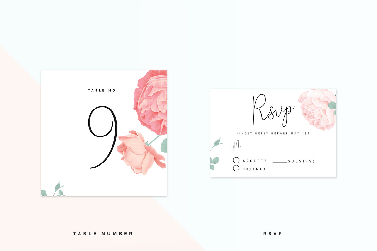 Rose wedding invitation suite, an Invitation Template by Momosama Studio (Photo 4 of 7)