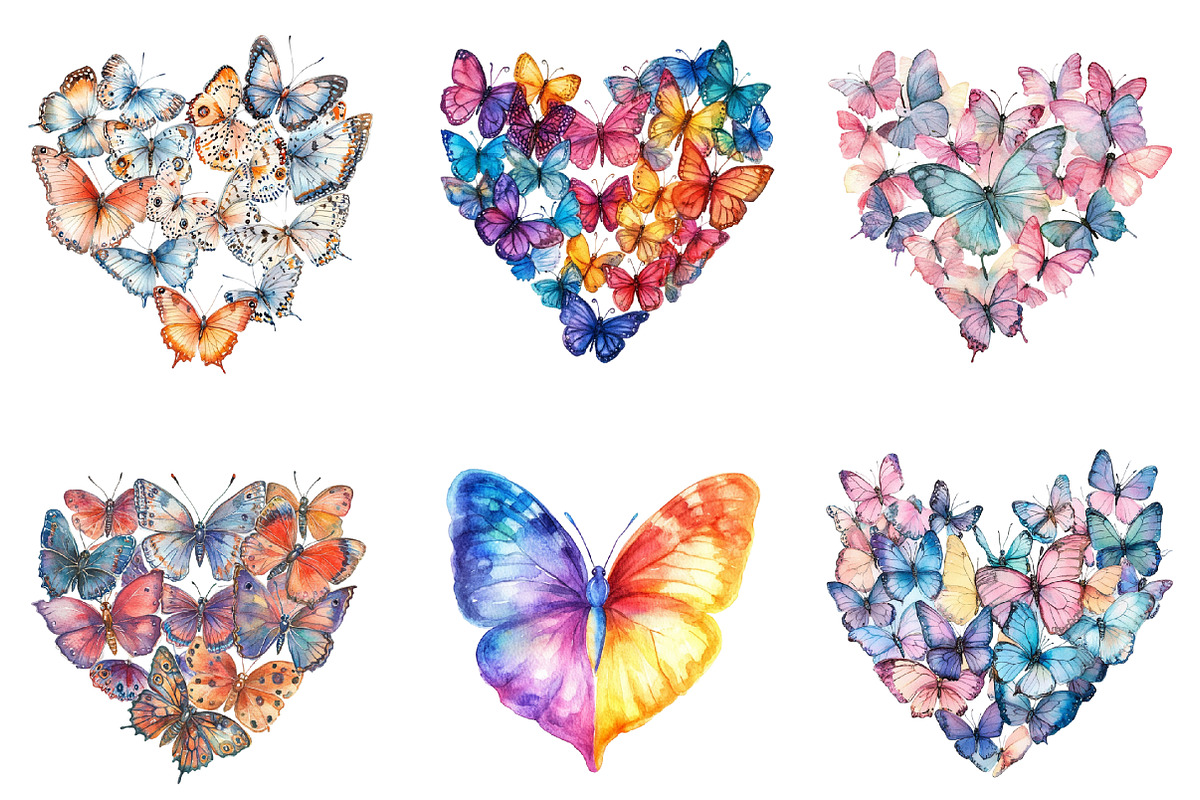 Colorful Butterfly Heart Clipart, an Illustration by SinaCreation (Photo 4 of 5)