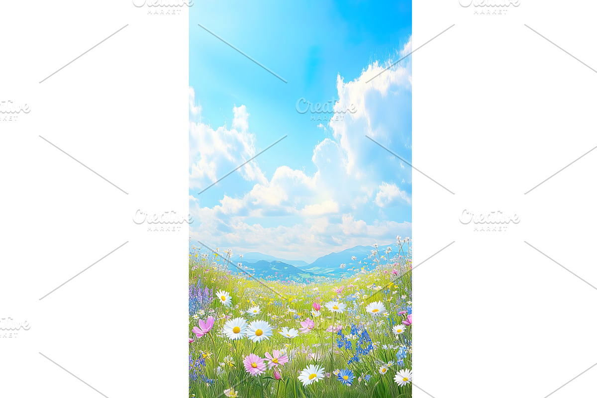 Vibrant meadow of wildflowers under, an Illustration by Lermont51