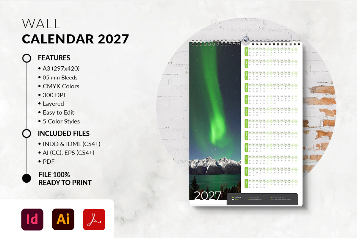 Minimal Wall Calendar 2027 Template, a Stationery Template by MstArtwork (Photo 3 of 5)