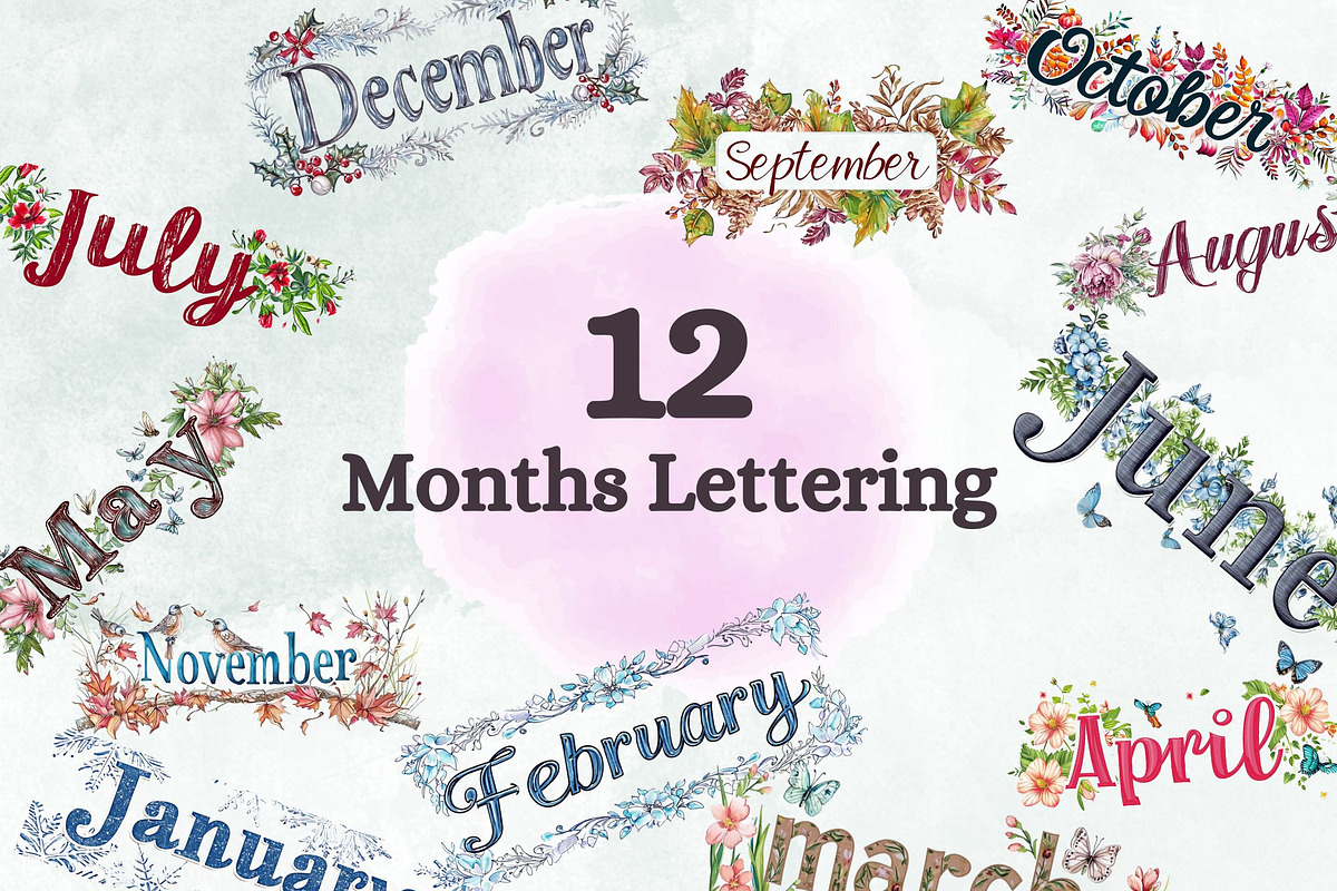 12 Months Lettering Clipart, a Seasonal Illustration by Loony Dream Designs (Photo 1 of 4)