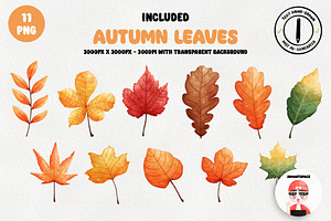 Autumn Watercolor Clipart, Fall