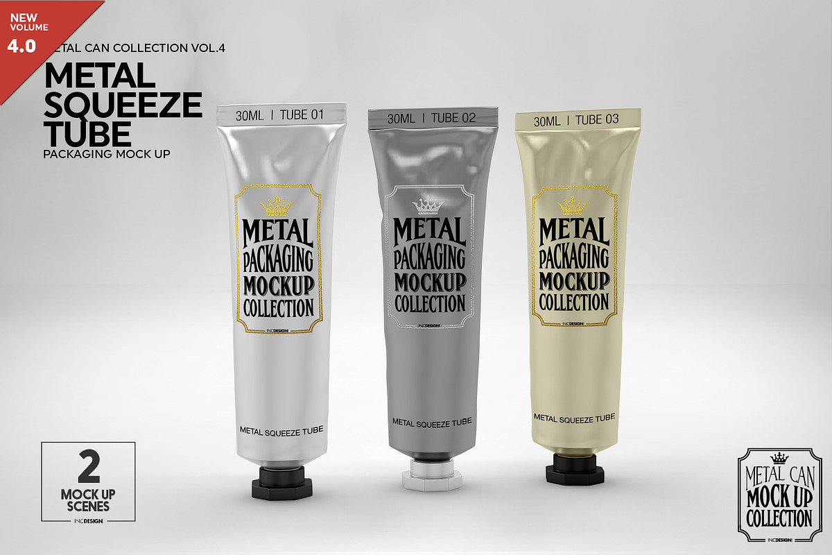 Metal Squeeze Tubes Packaging Mockup, a Packaging Mockup by INCDesign (Photo 1 of 10)