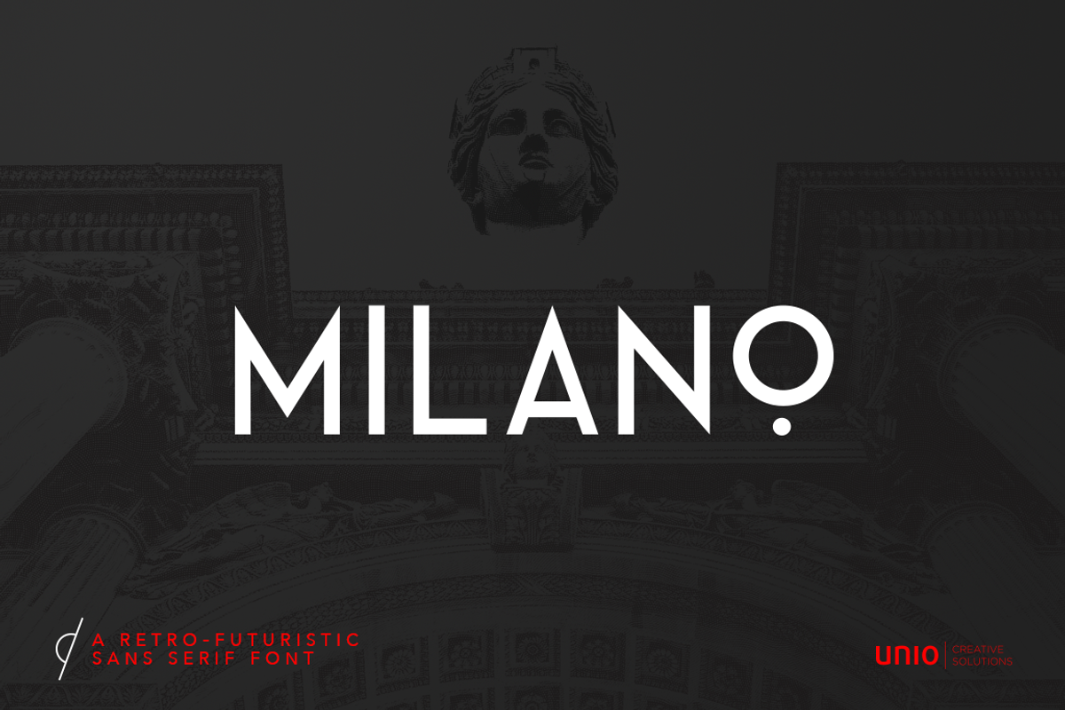 Milano - RetroFuturistic Sans, a Sans Serif Font by Unio Designs (Photo 1 of 12)