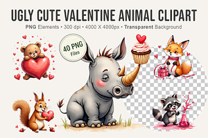 Ugly Cute Valentine Animal Clipart, an Animal Illustration by Artnoy