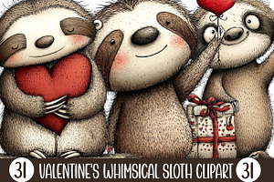 Valentine's Whimsical Sloth Clipart, an Illustration by Designking