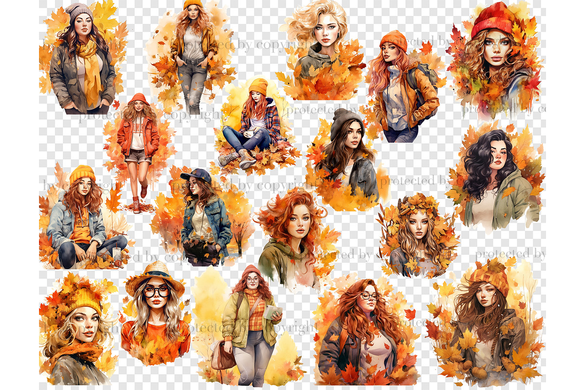 Watercolor Autumn Girl Clipart, a Person Illustration by GlamArtZhanna (Photo 4 of 5)