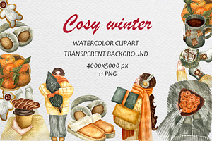 Watercolor christmas cosy winter set