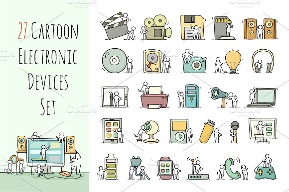 Cartoon Electronic Devices Icons Set