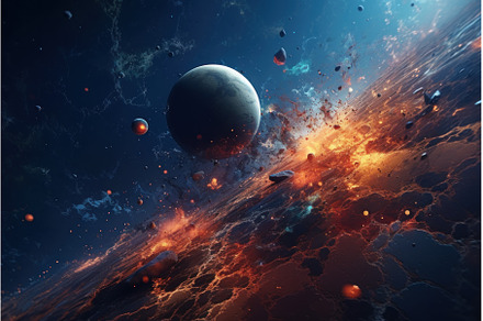 Galaxy near blue planet. Generate Ai, an Abstract Photo by Ylivdesign