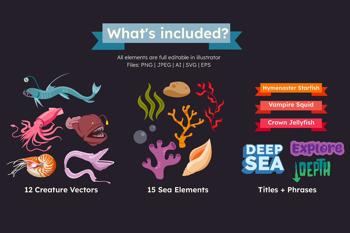 Deep Sea Creature Illustrations, an Animal Illustration by ThePixelLibrary (Photo 4 of 11)