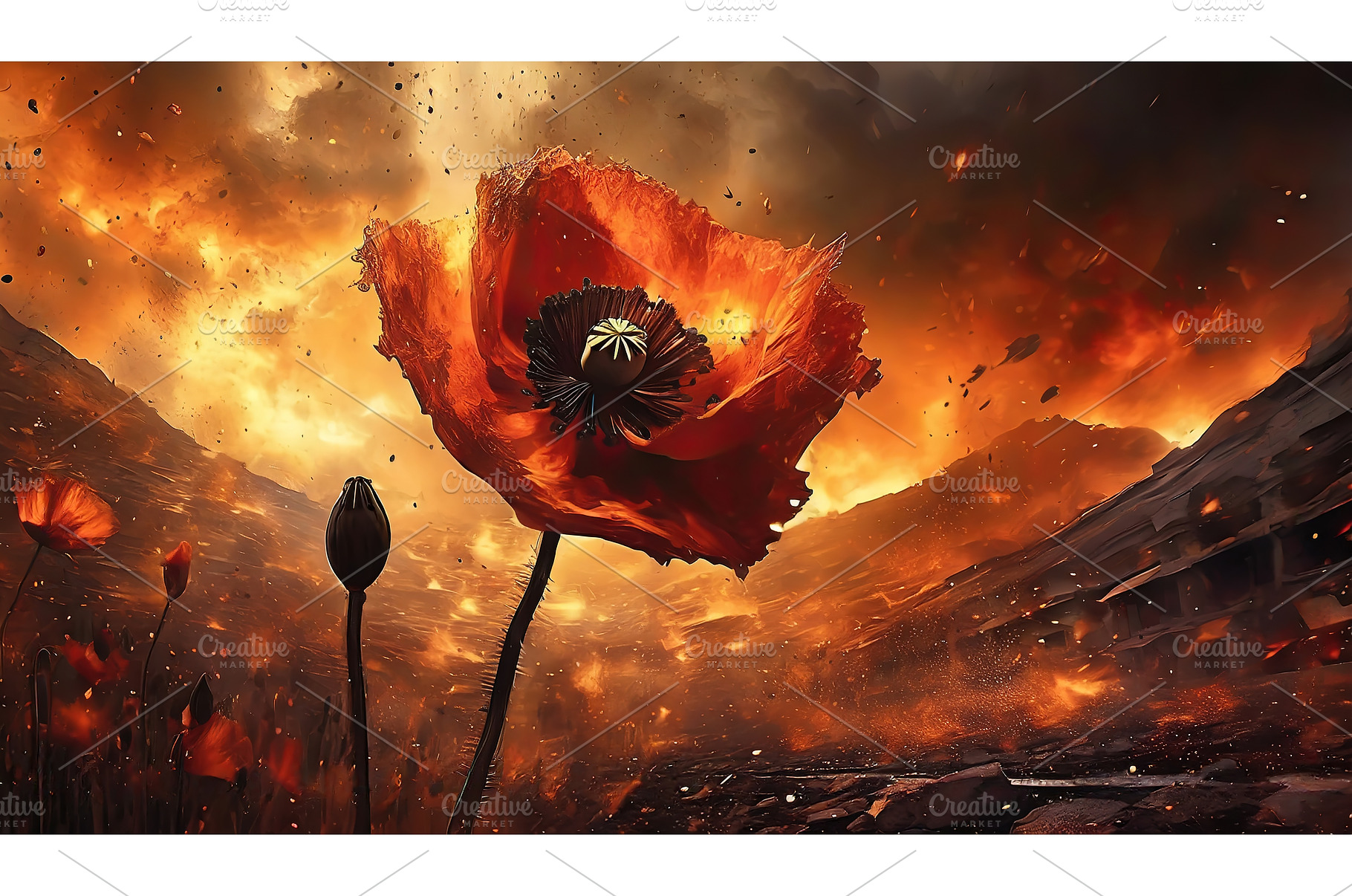 Fiery red poppy flower in a dramatic, a Nature Photo by Igor Tichonow
