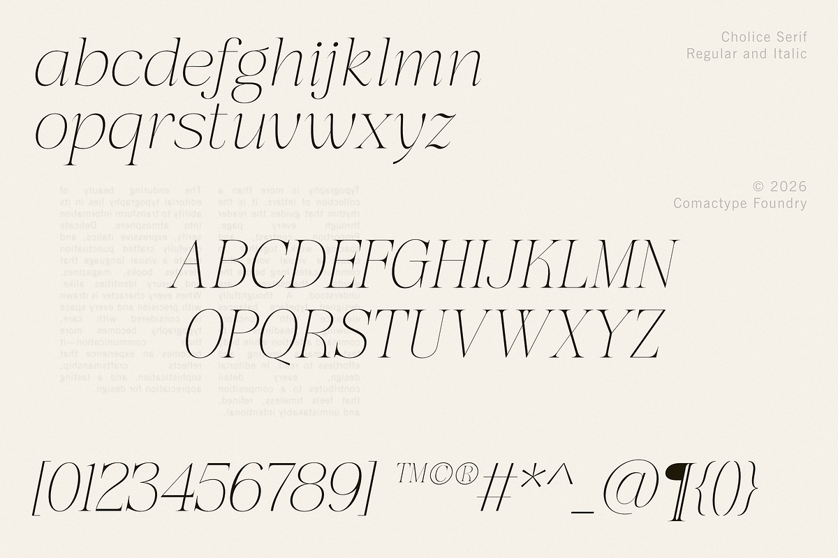 CHOLICE - A Luxurious Timeless Serif, a Serif Font by Comactype Foundry (Photo 10 of 13)