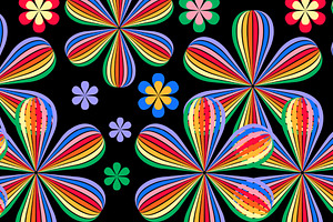 Rainbow Floral on Black Seamless Rep, a Pattern Graphic by Sharon Schwalbe