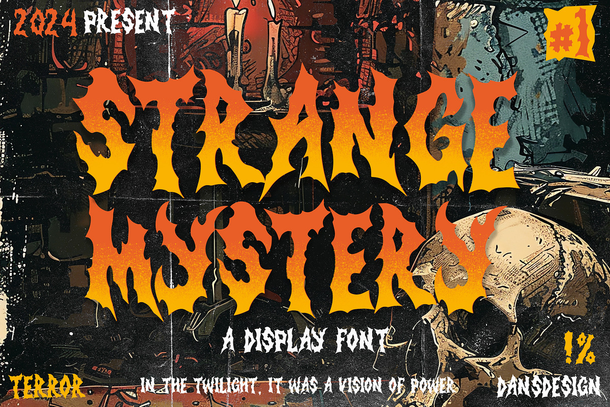 Strange Mystery Horror Metal Display, a Blackletter Font by dansdesign (Photo 1 of 9)
