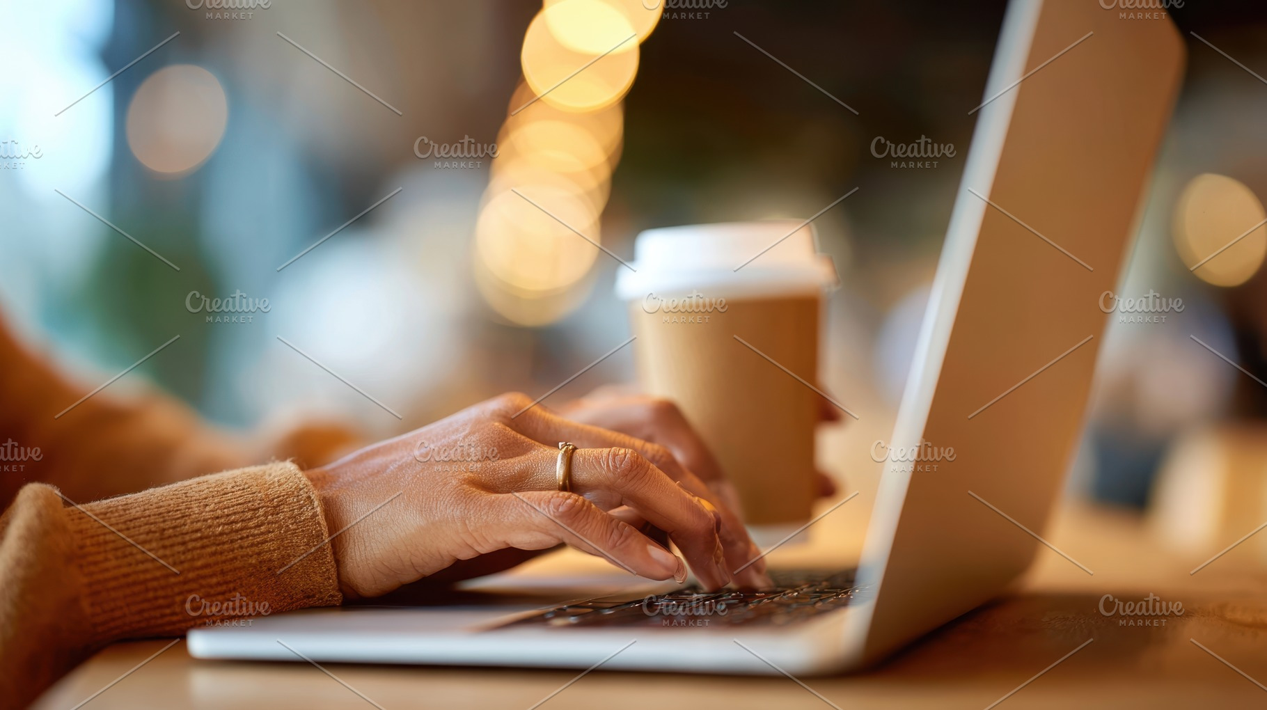Cozy workspace with laptop and coffee, a Food & Drink Photo by AlyaAnd