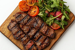 Delicious grilled beef steak and rus, a Food & Drink Photo by Pixeness Studio