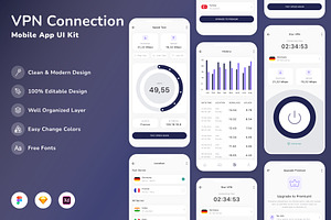 VPN Connection Mobile App UI Kit, an UI Kit Template by Betush