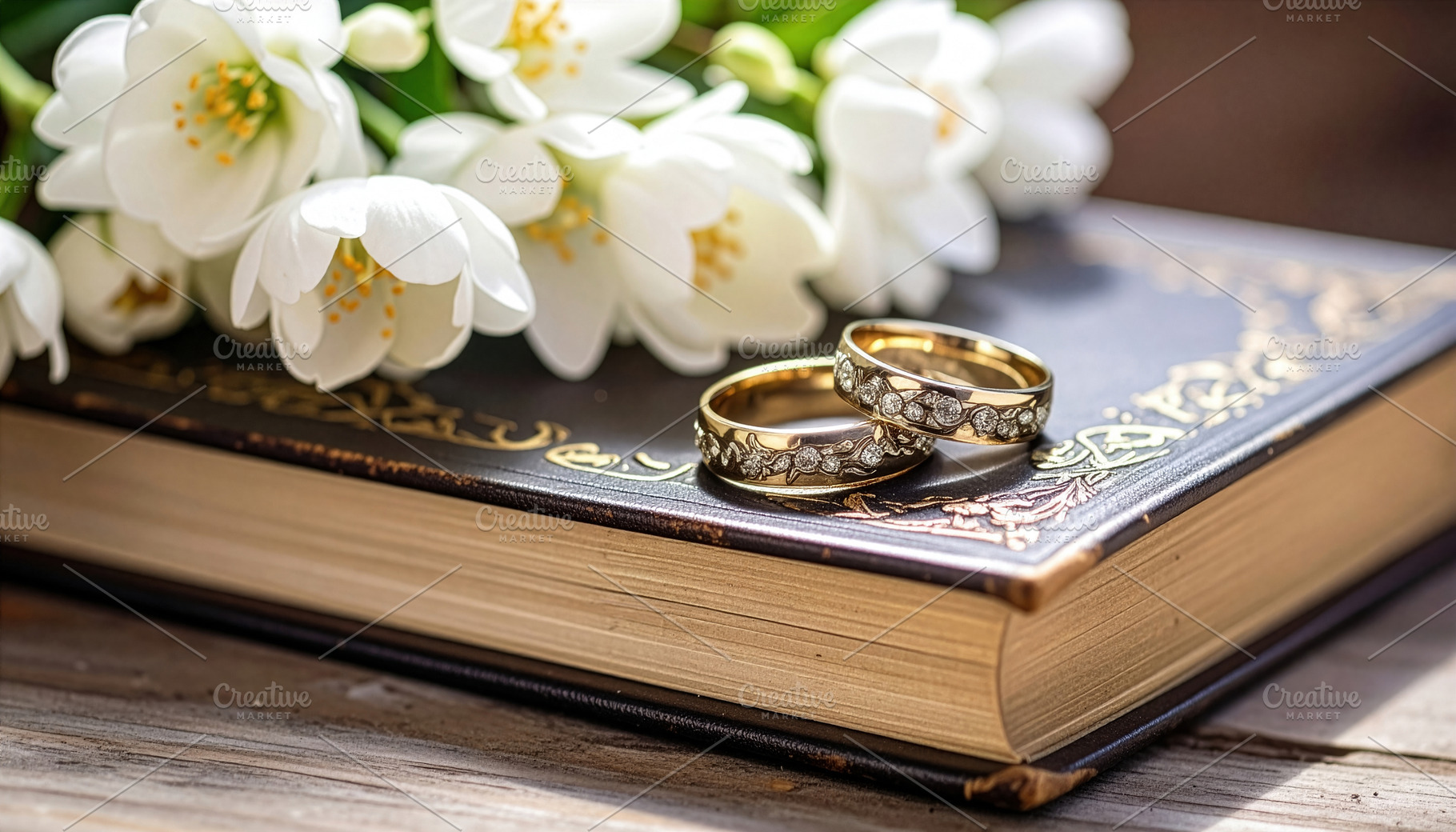 Diamond Wedding Rings on Vintage Book, a Holiday Photo by Davizro's Market