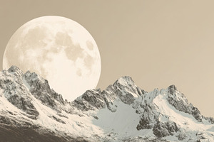Snowy mountains under a full moon, a Photo by Beautiful things